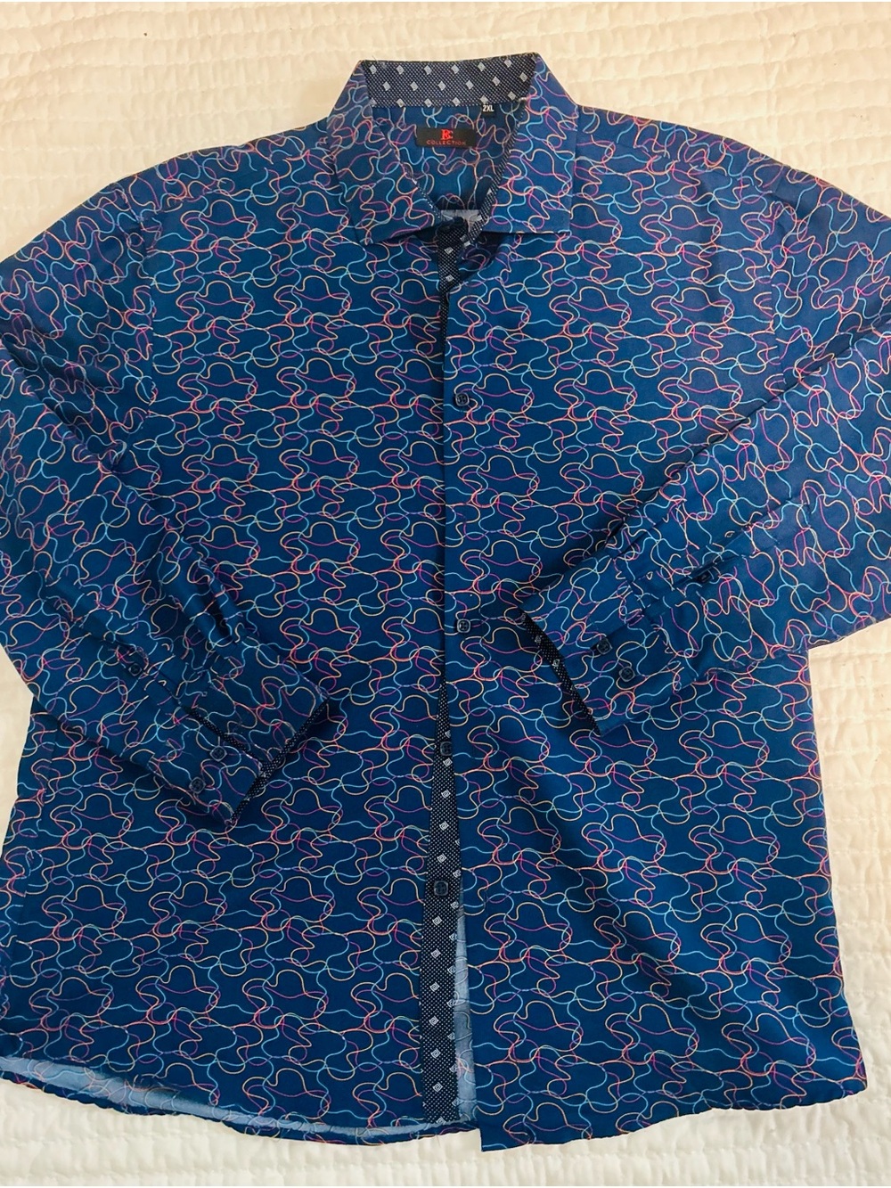 Men's Navy Blue Patterned Casual Button-Down Shirt